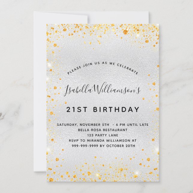 Birthday silver gold glitter dust sparkle  invitation (Front)