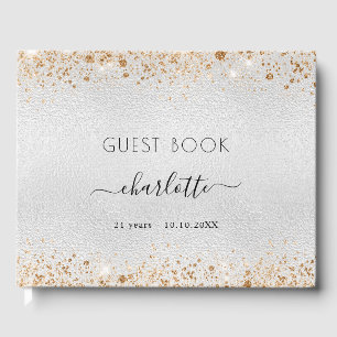 Birthday silver gold glitter name guest book