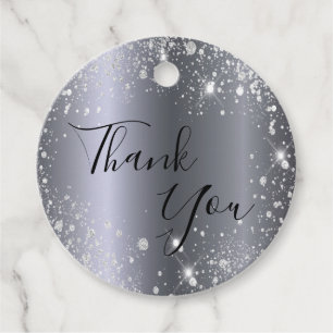 Birthday silver metal glitter dust thank you  favour tags