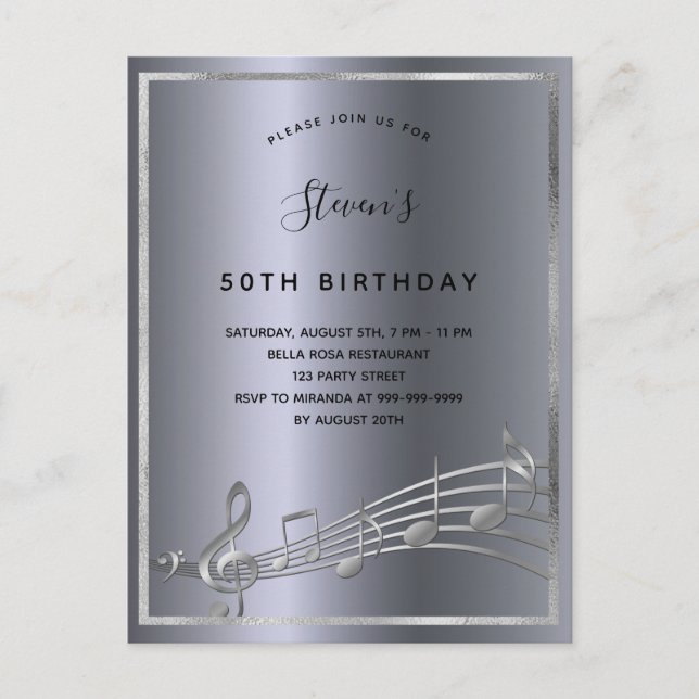 Birthday silver metallic music metal notes (Front)