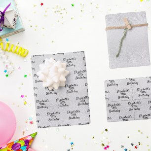 Birthday silver metallic name elegant wrapping paper sheet