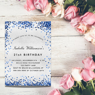 Birthday silver navy blue glitter invitation
