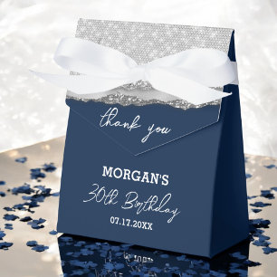 Birthday Silver Navy Blue Glitter Name Thank You Favour Box