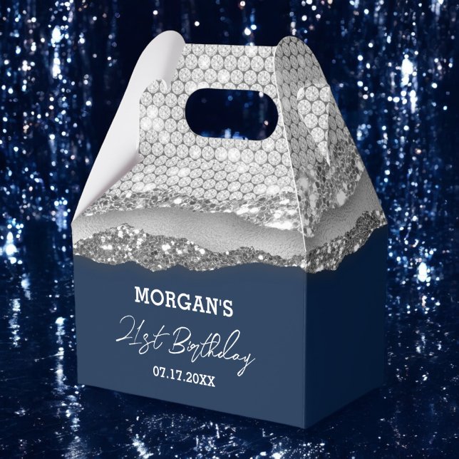 Birthday Silver Navy Blue Glitter Name Thank You Favour Box (Creator Uploaded)