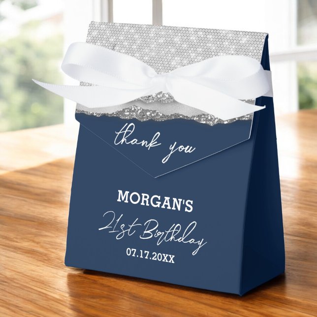 Birthday Silver Navy Blue Glitter Name Thank You Favour Box (Creator Uploaded)