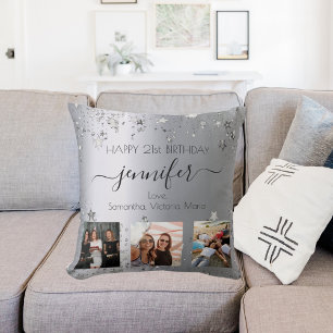 Birthday silver photo best friends cushion