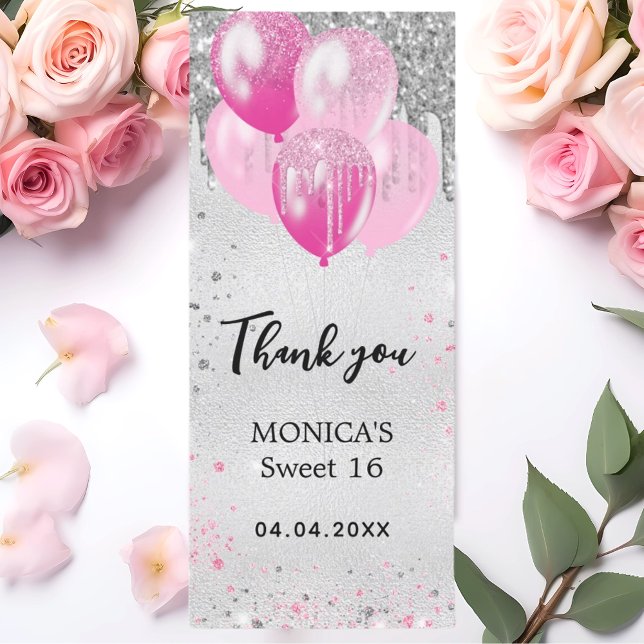 Birthday silver pink balloons thank you card (Creator Uploaded)