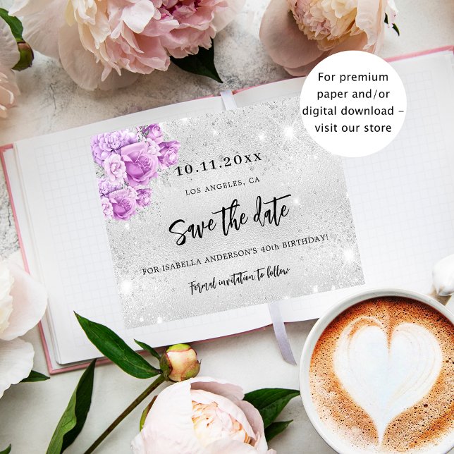 Birthday silver pink violet budget Save the Date Flyer (Creator Uploaded)