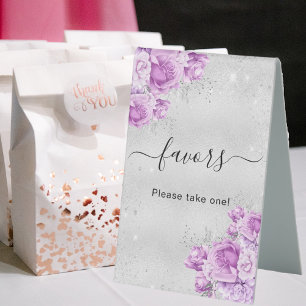 Birthday silver pink violet flowers favours