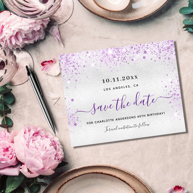 Birthday silver purple budget save the date  flyer (Creator Uploaded)