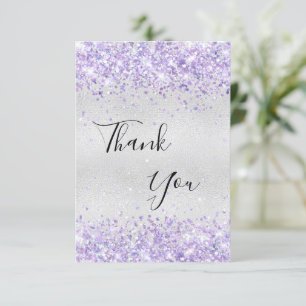 Birthday silver purple glitter dust thank you card