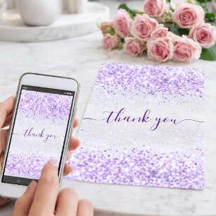 Birthday silver purple glitter dust thank you card