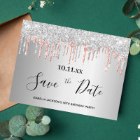 Birthday silver rose gold glitter save the date