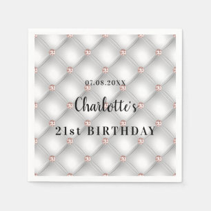 Birthday silver rose gold pink name napkin