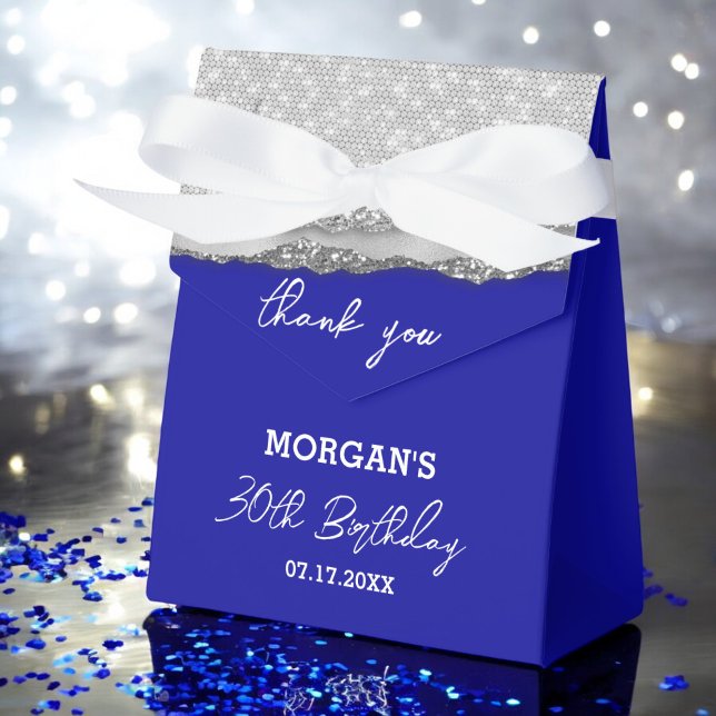 Birthday Silver Royal Blue Glitter Name Thank You Favour Box (Creator Uploaded)