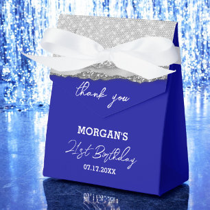 Birthday Silver Royal Blue Glitter Name Thank You Favour Box