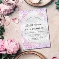 Birthday silver violet pink butterfly sparkles
