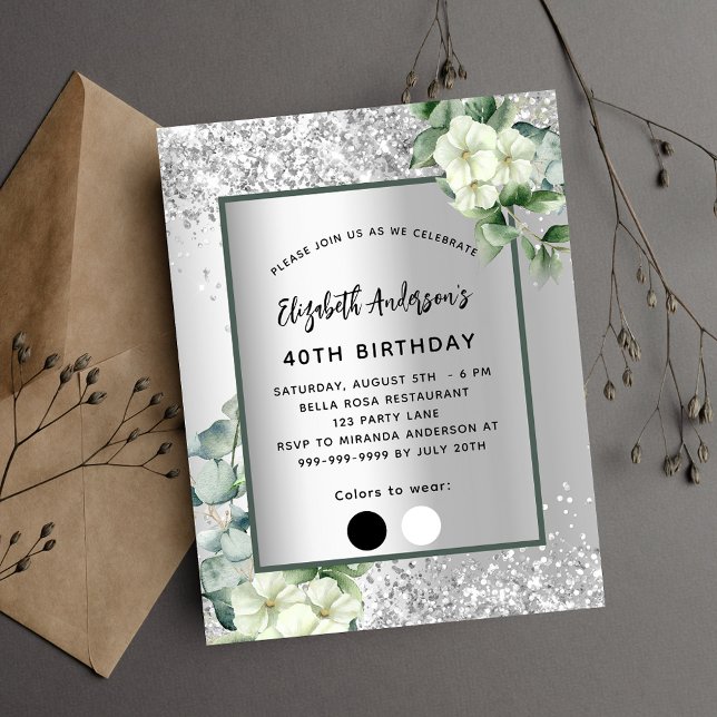 Birthday silver white floral attire palette luxury invitation (Creator Uploaded)