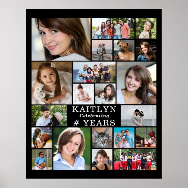 Birthday Simple 21 Photo Collage Custom Poster (Front)