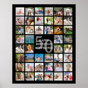 Birthday Simple 44 Photo Collage Custom Colours Poster