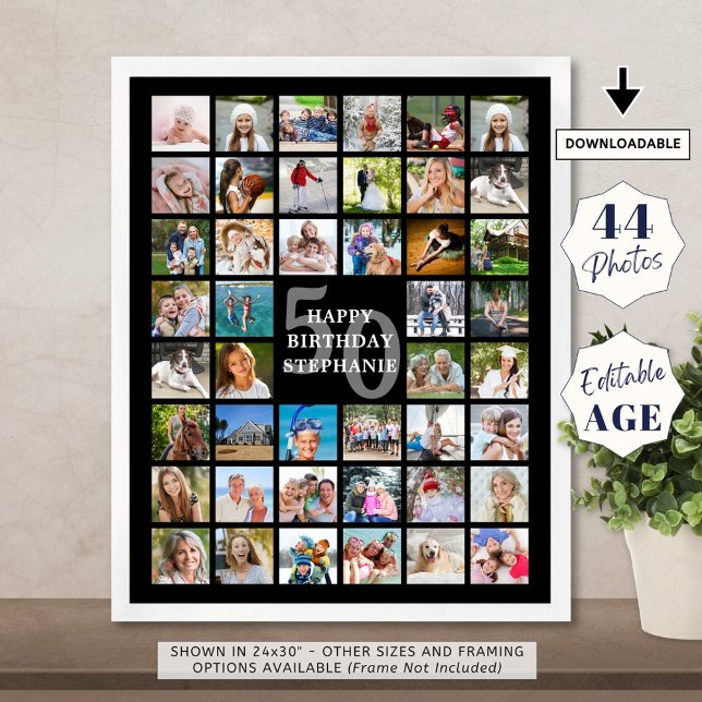 Birthday Simple 44 Photo Collage Custom Colours Poster (Creator Uploaded)