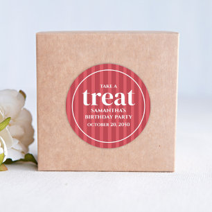 Birthday Simple Minimalist Modern Red Stripe Treat Classic Round Sticker