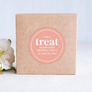 Birthday Simple Minimalist Modern Treat Peach Classic Round Sticker