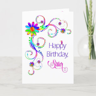 Birthday, Sister,  Abstract Floral in Vivid Card