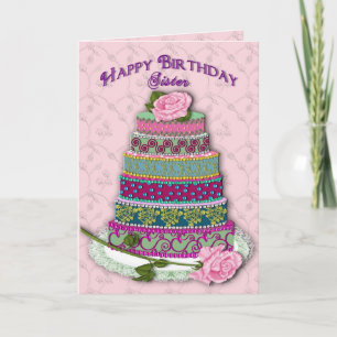 BIRTHDAY - SISTER - DECORATED CAKE CARD
