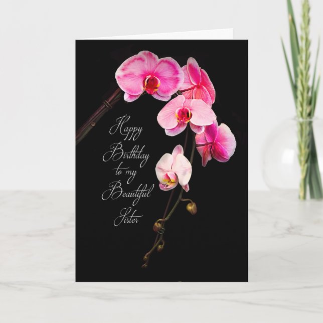 BIRTHDAY - SISTER - FUCHSIA ORCHIDS CARD (Front)