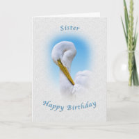 Birthday, Sister,  Great Egret Bird