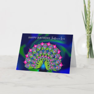 Birthday Sister in Law Beautiful Colourful Peacock Card