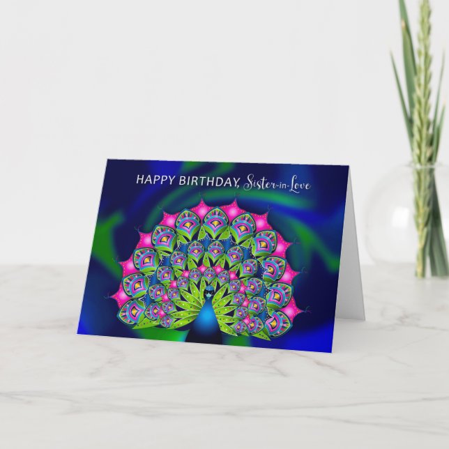 Birthday Sister in Law Beautiful Colourful Peacock Card (Front)