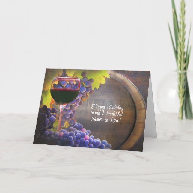 Birthday Sister In Law Funny Wine Themed Grapes Holiday Card (Front)