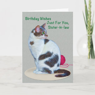 Birthday, Sister-in-law, Green-Eyed Cat Card