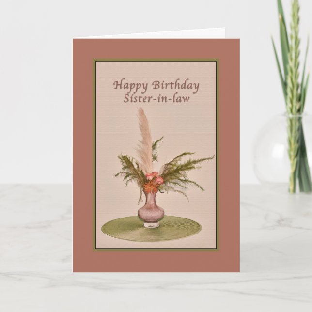 Birthday, Sister-in-law, Vase of Roses and Ferns Card (Front)