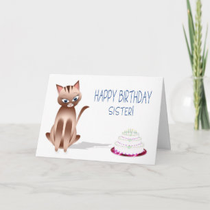 BIRTHDAY - Sister - Kitty Cat - Cake Card