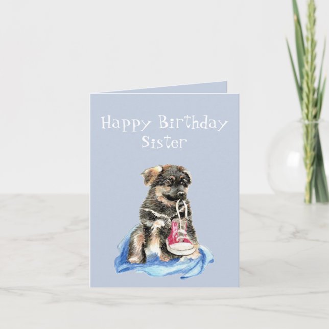 Birthday Sister Runner Puppy Running Shoe Dog Card (Front)