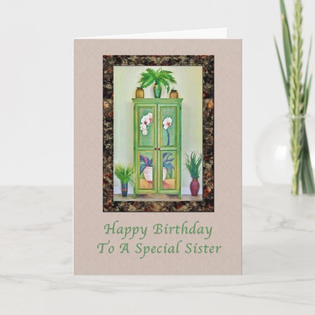 Birthday, Sister, Still Life with Antique Cabinet Card (Front)