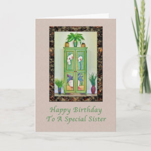 Birthday, Sister, Still Life with Antique Cabinet Card
