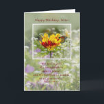 Birthday, Sister, Tulip and Butterfly, Religious Card<br><div class="desc">The yellow and red tulip and monarch butterfly provide a soft dreamy look to this birthday greeting card.  Customise the inside verse to suit your own needs.</div>