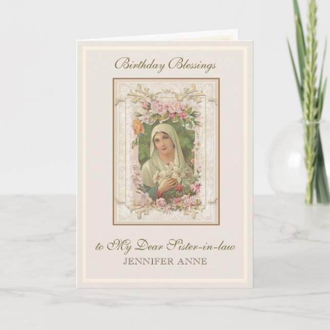 Birthday Sister Virgin Mary Jesus Sister-in-law Card (Front)