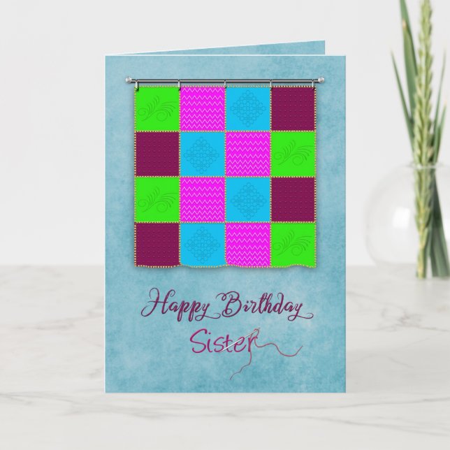Birthday, Sister, Wall-hanging Patchwork Quilt Card (Front)