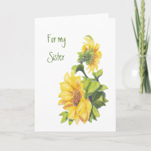 Birthday Sister, Watercolor Sunflowers, Floral Card
