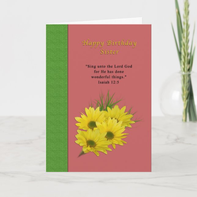 Birthday, Sister, Yellow Daisies, Religious Card (Front)