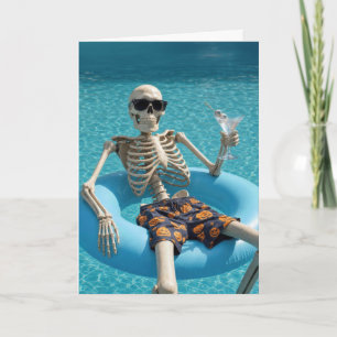 Birthday Skeleton Floating in a Swimming Pool Card
