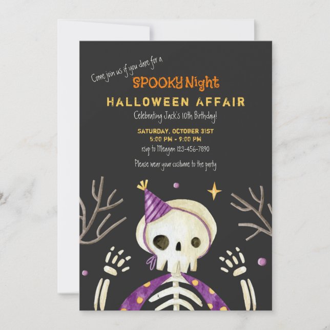 Birthday Skeleton Halloween Party Invitation (Front)