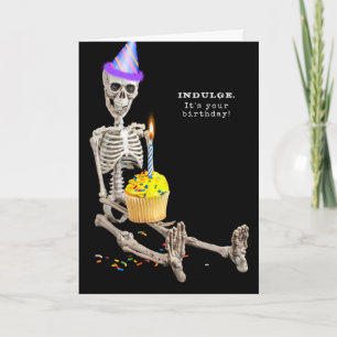 birthday skeleton with cupcake card