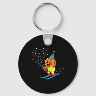 Birthday Skiing Orange Party Confetti On Slopes Key Ring