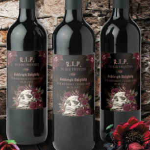 Birthday Skull Roses RIP Decade Wine Label